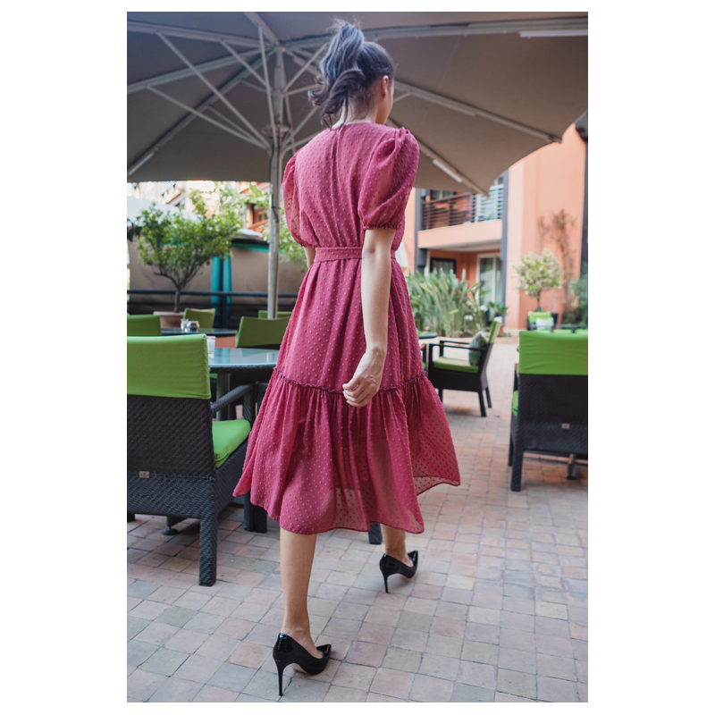 Robe Pon Pon rose de la collection Plumetti, style féminin et élégant, ANAE MOROCCO