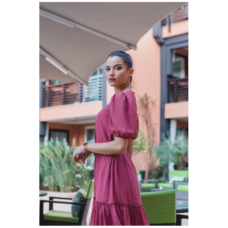 Robe élégante Pon Pon en rose, collection Plumetti, idéale pour occasions spéciales, ANAE MOROCCO