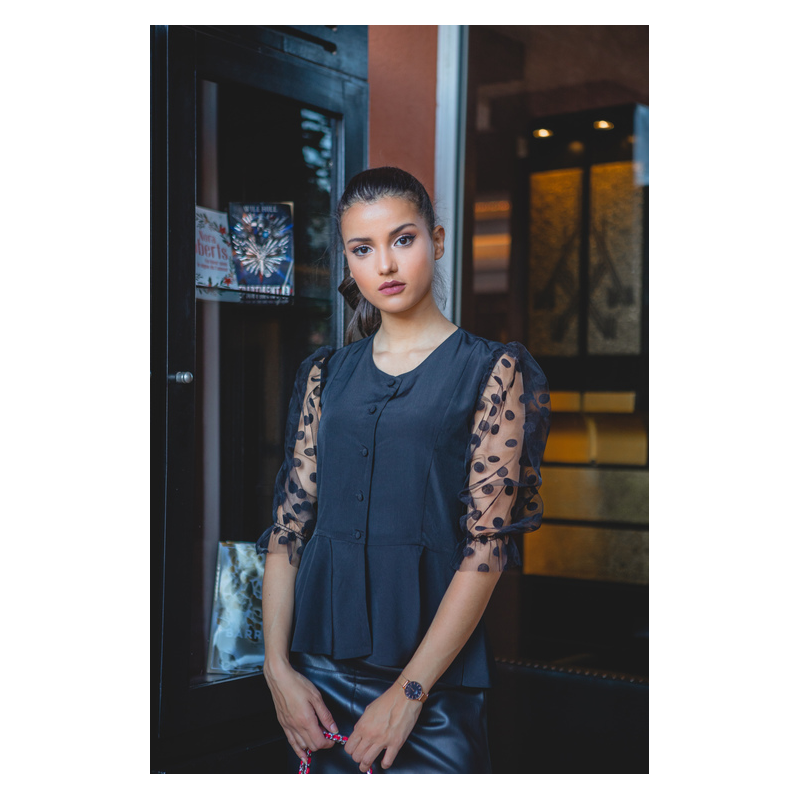 Blouse noire manche transparent