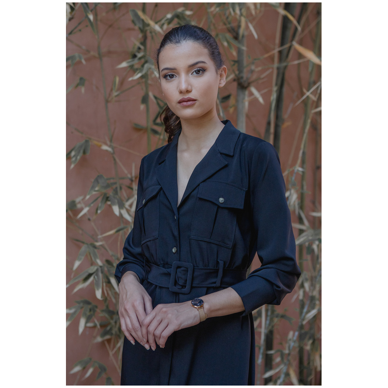 Robe-chemise SAFARI avec poche plaquée et ceinture ton sur ton, mode féminine, ANAE MOROCCO