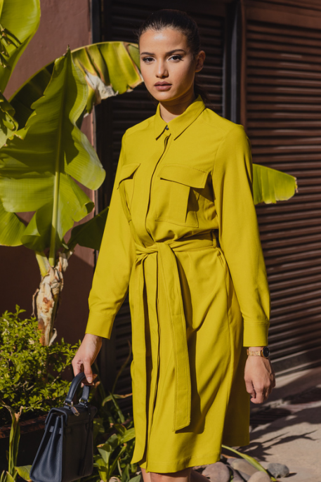 Robe avec Poche plaquée jaune