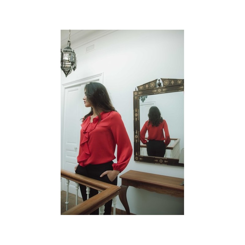 BLOUSE COL JABOT Rouge