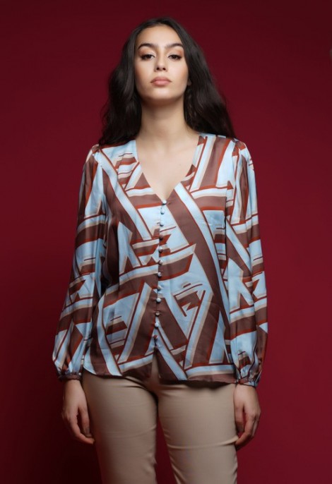 Blouse imprimée blanc et marron