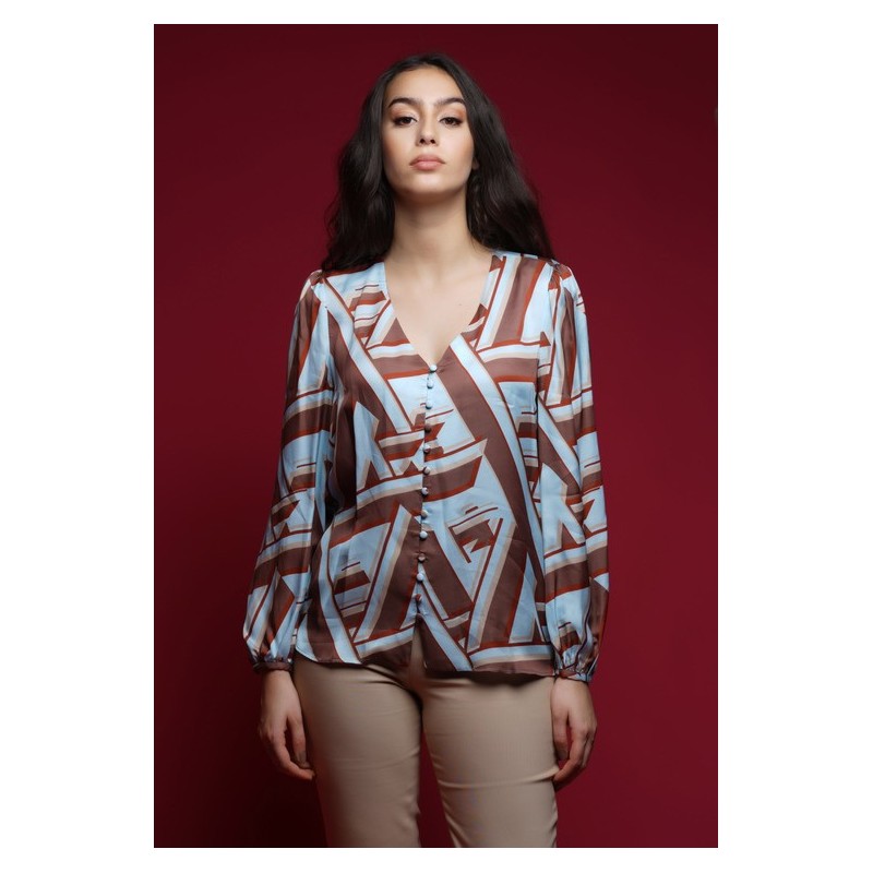 Blouse imprimée blanc et marron