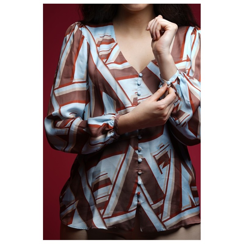 Marron blanc Blouse imprimée