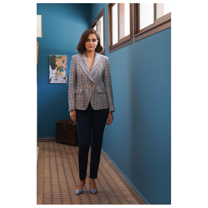 Veste femme tweed bleu ACQUA - ANAE MOROCCO