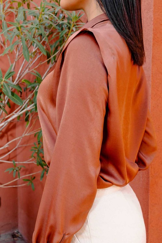 Détails de la chemise : Couleur marron et style raffiné.