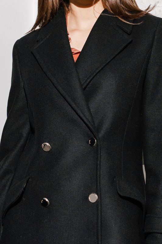 Manteau Berlin noir pour femmes, design court et boutons sophistiqués, élégance urbaine.