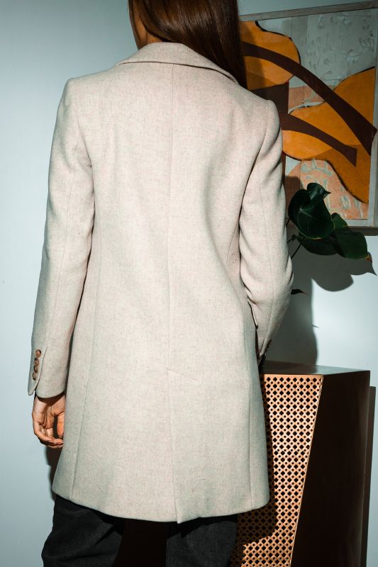 MANTEAU AMSTERDAM long en blanc cassé de la collection tweed, deux boutons, style élégant.