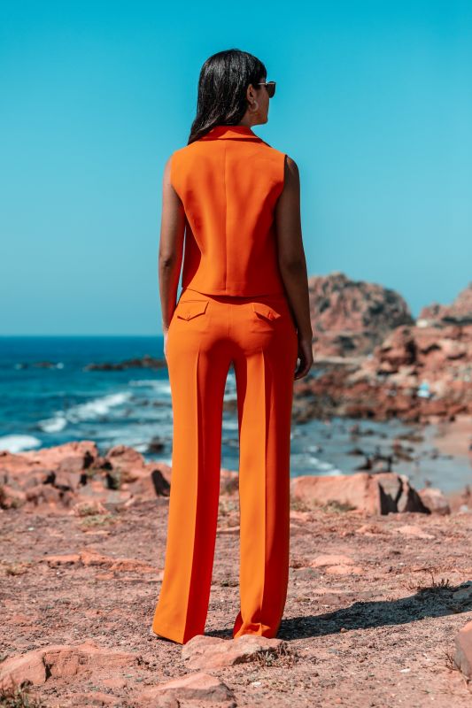 Pantalon Bradley femme, orange, collection Flowers - ANAE MOROCCO.