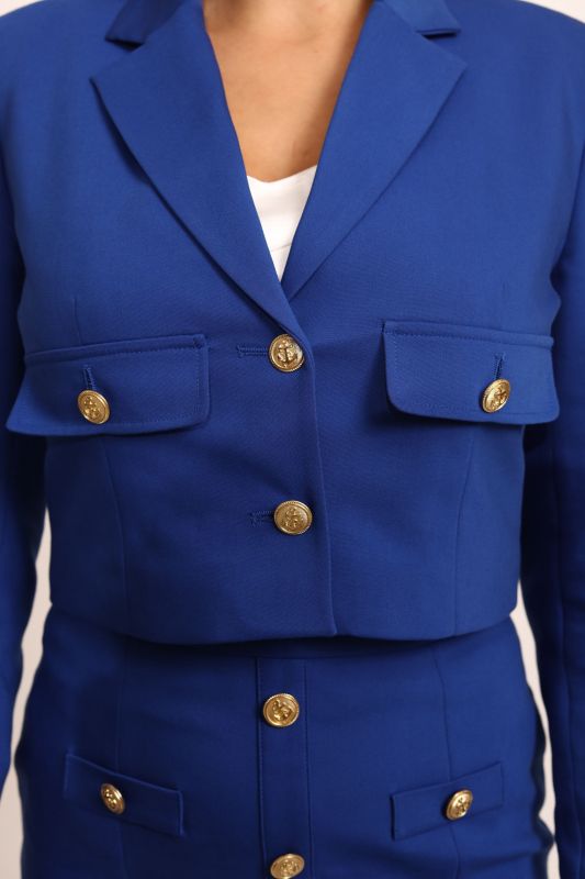 Zoom sur les détails et le tissu de la Veste Carter bleue - Collection Natural 23.