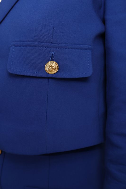 Zoom sur les détails et le tissu de la Veste Carter bleue - Collection Natural 23.