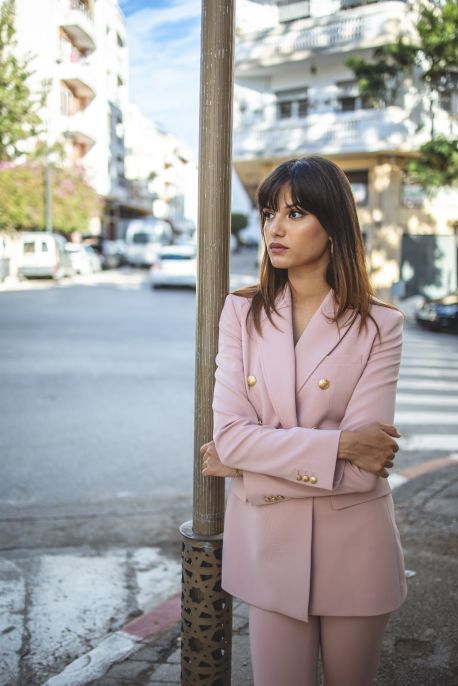 VESTE CLINTON pour femme de la collection Checks en rose, double boutonnage pour une élégance audacieuse.