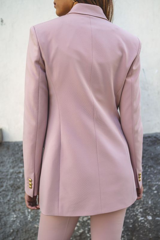 Veste à carreaux CLINTON en rose, double boutonnage pour un style féminin et moderne.