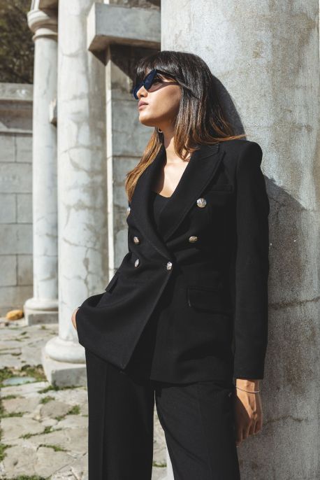 Veste Kerry noire pour femme, Checks Collection, style chic, ANAE MOROCCO