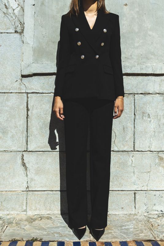 Veste noire élégante pour femme, Kerry, Checks Collection, ANAE MOROCCO
