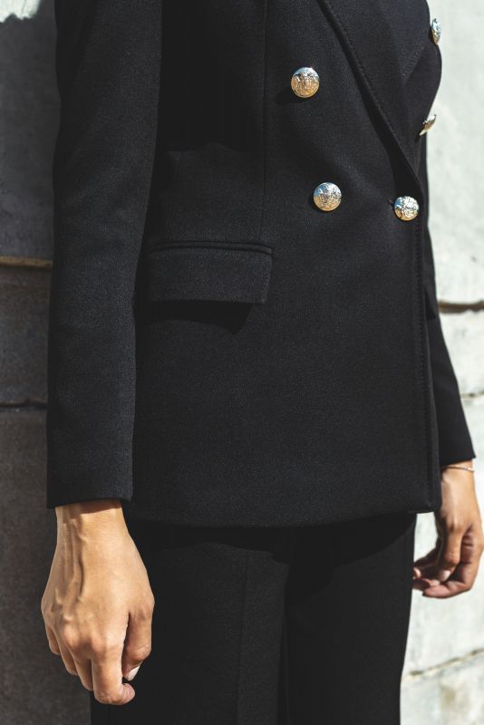 Détail de la Veste Kerry féminine en noir, Checks Collection, ANAE MOROCCO